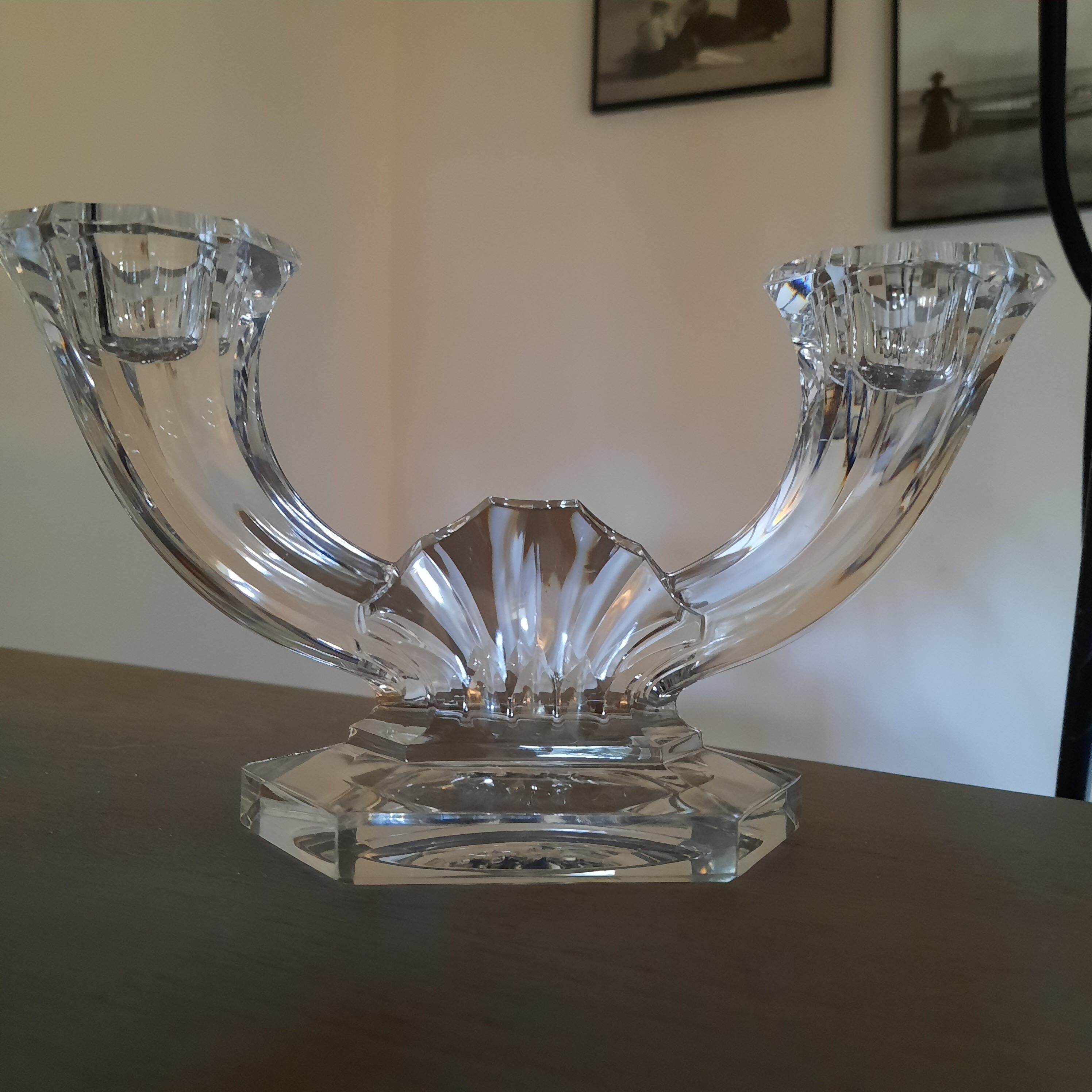 Bougeoir  2 branches en cristal Art déco Val Saint Lambert