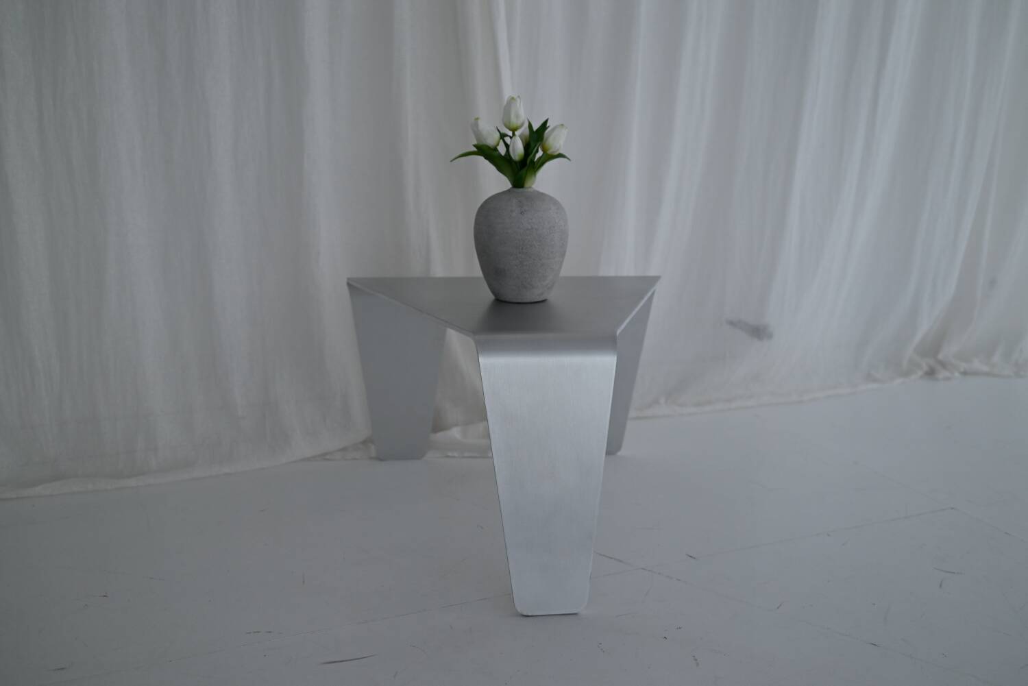 Sculptural Brushed Aluminum Side Table, Minimalist Contemporary Design