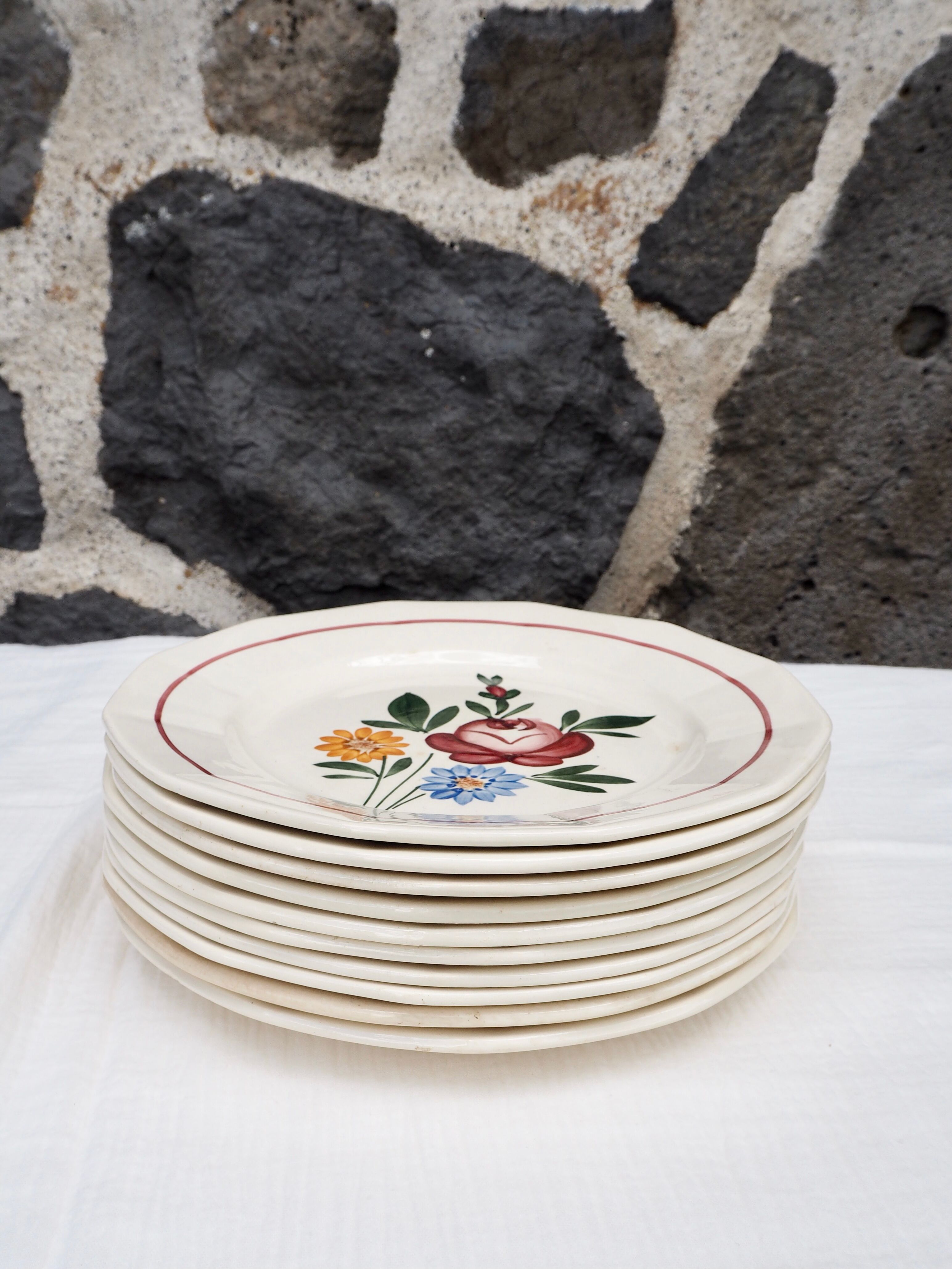 Set de 10 assiettes plates Sarreguemines, modèle Chatenois
