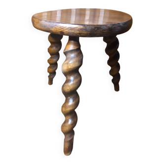 Charles Dudouyt style tripod milking stool vintage twisted wood #a583
