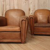 Pair of Art Deco leather club armchairs from the 1930s.