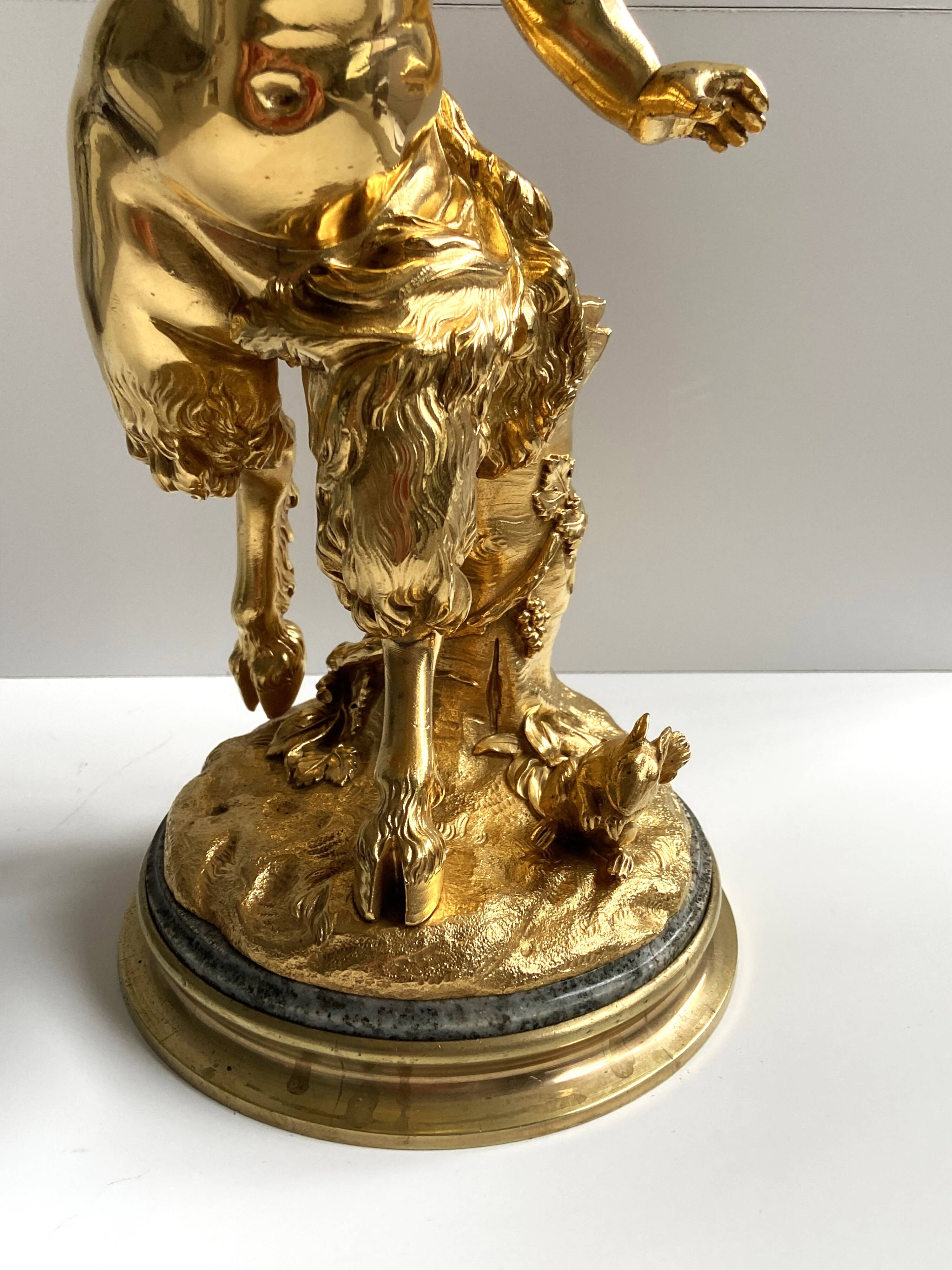 Sculpture, torchère "Jeune satyre" en bronze doré d'après Clodion