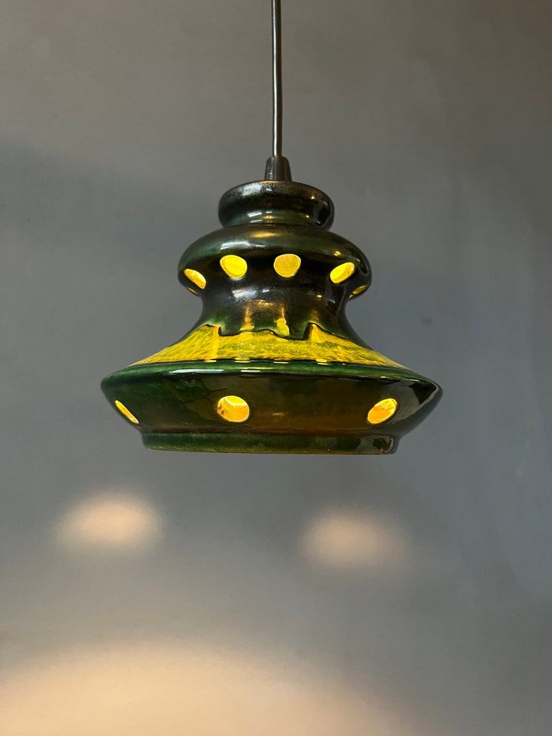 Green pendant lamp west Germany ceramic Fat Lava