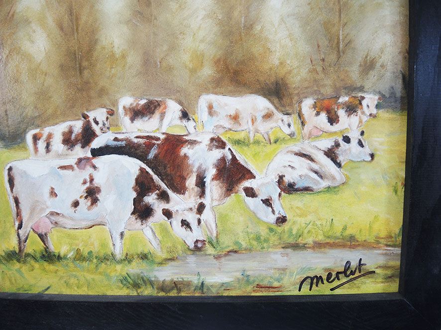 Oil on wood framed and signed Henri Merlet, 124x63 cm