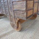 Old Vintage Indian Box on Wooden Wheels Early 20th S