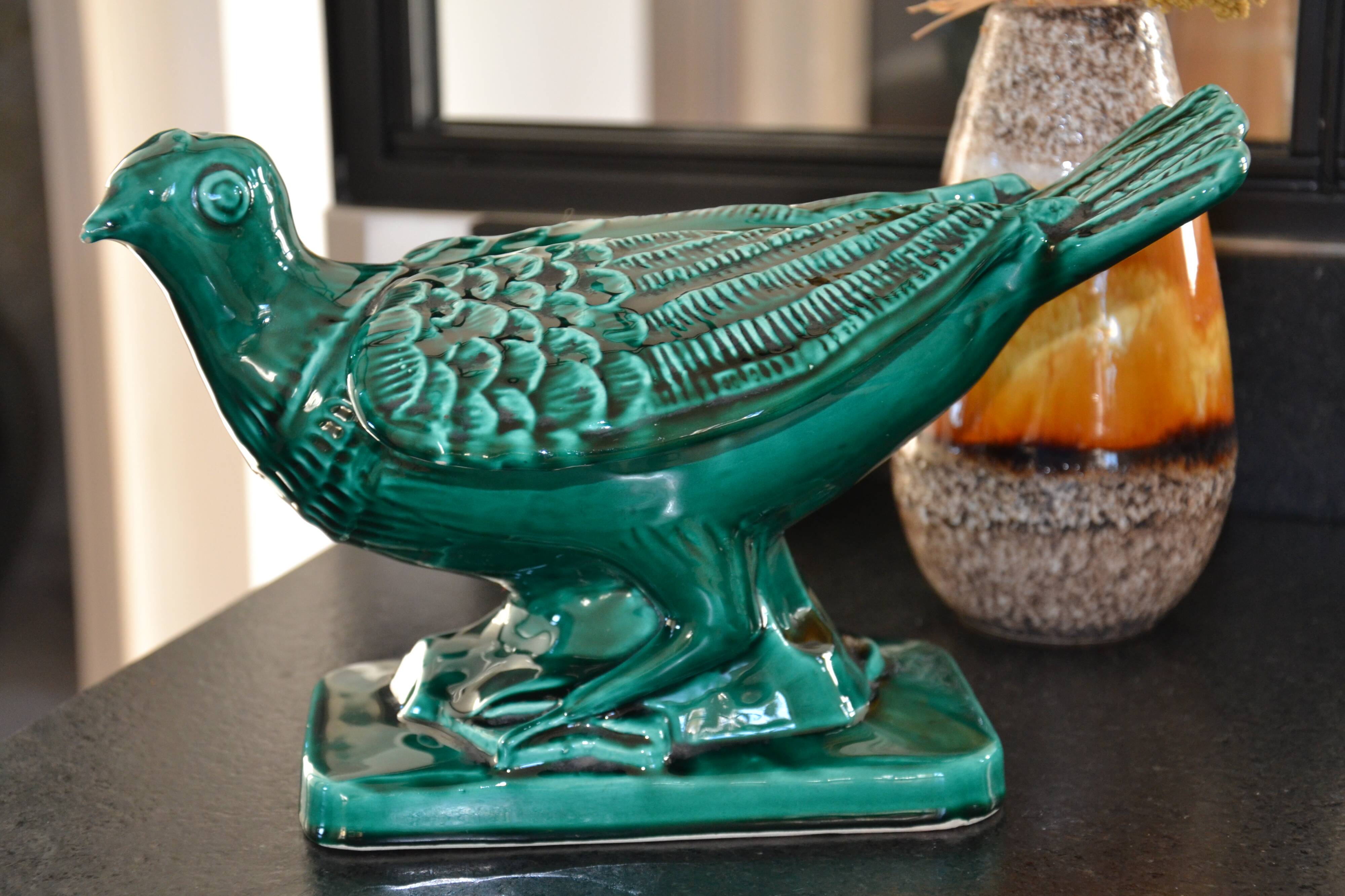 Green glazed ceramic pigeon FPP Vallauris