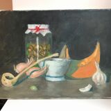Tableau huile sur toile nature morte ancienne