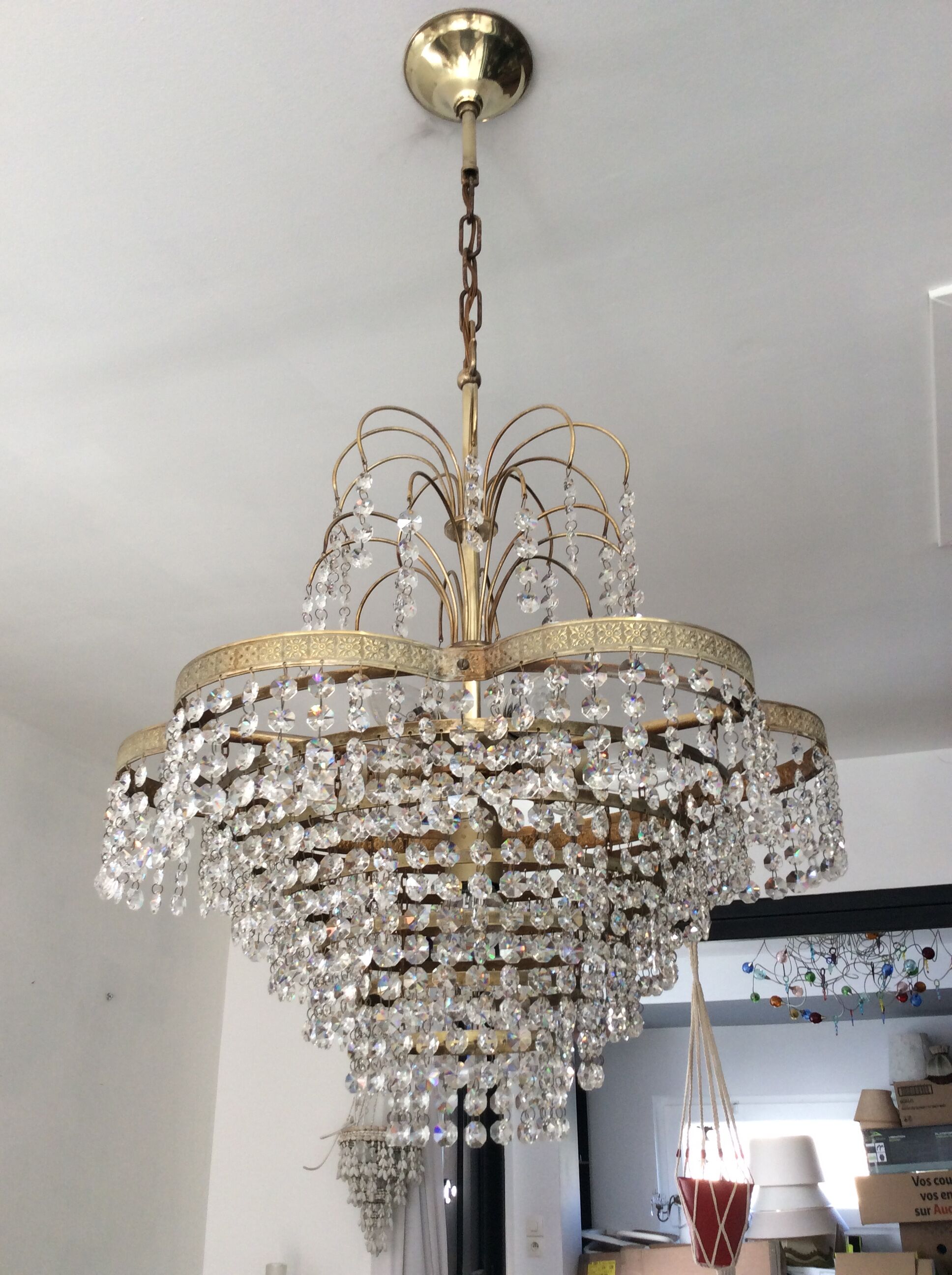 Crystal grapevine waterfall chandelier 60s-70s
