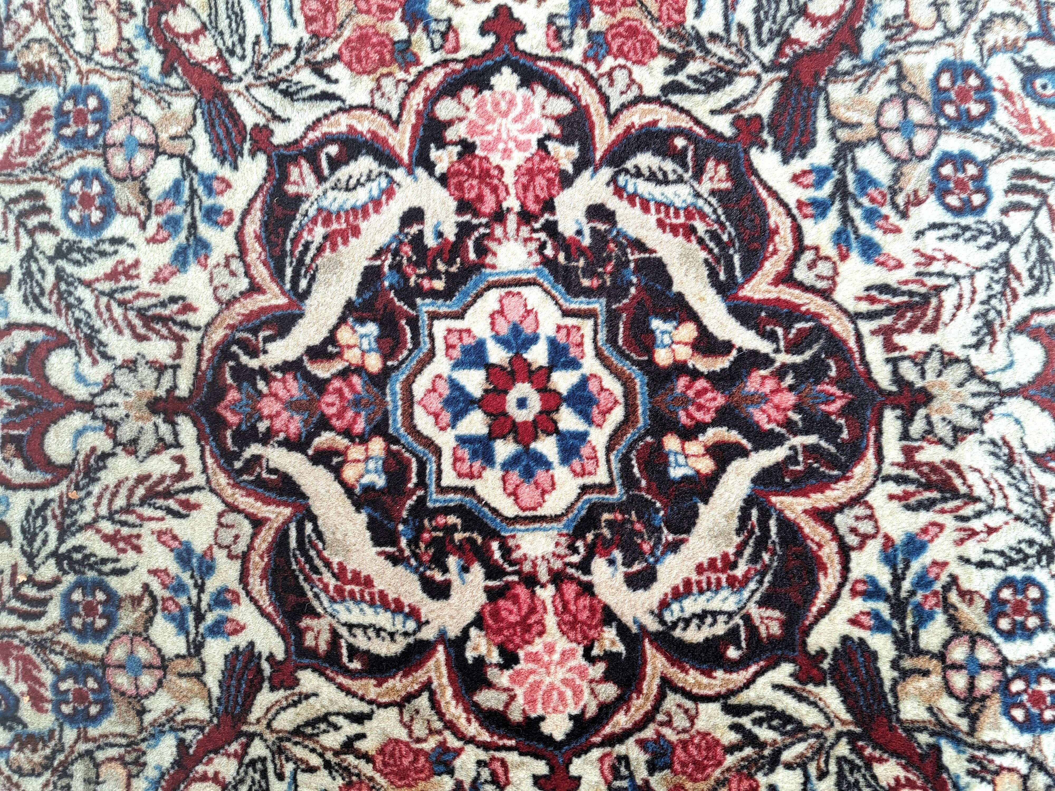 Bijar carpet, red and blue, bird patterns 120x158cm, Iran