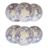 6 assiettes creuses en terre de fer violette, Sarreguemines U&C service "Géranium", 19ème siècle