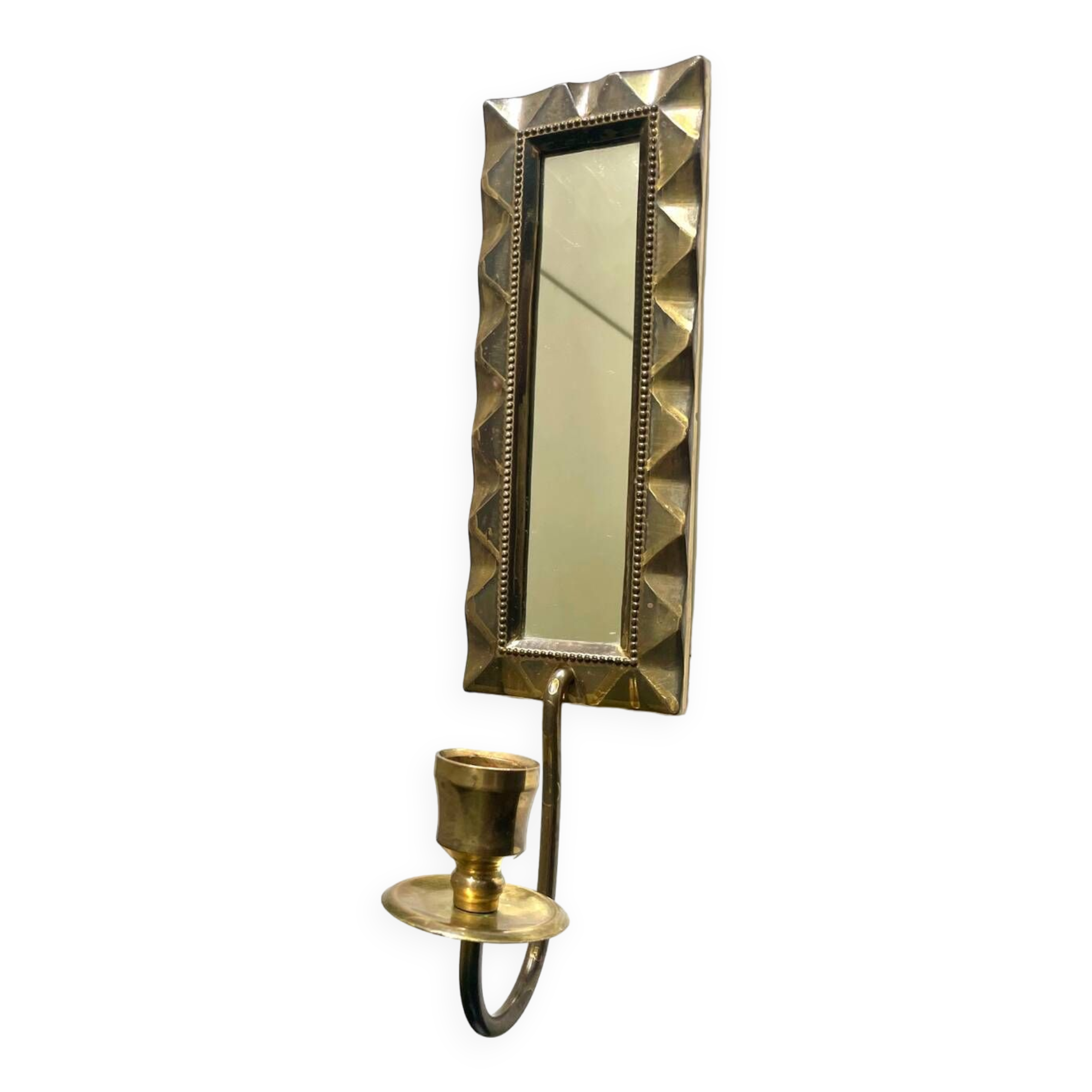 Vintage Art Deco Brass Wall mirrored Candle Sconce