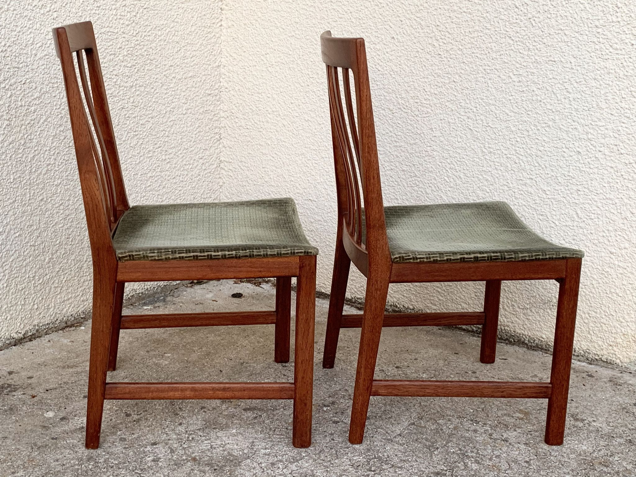 Pair of Scandinavian teak and velvet chairs from the 1960s.