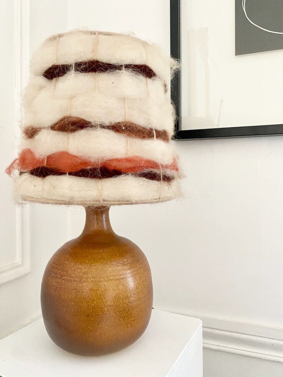 Lamp in stoneware lampshade vintage wool