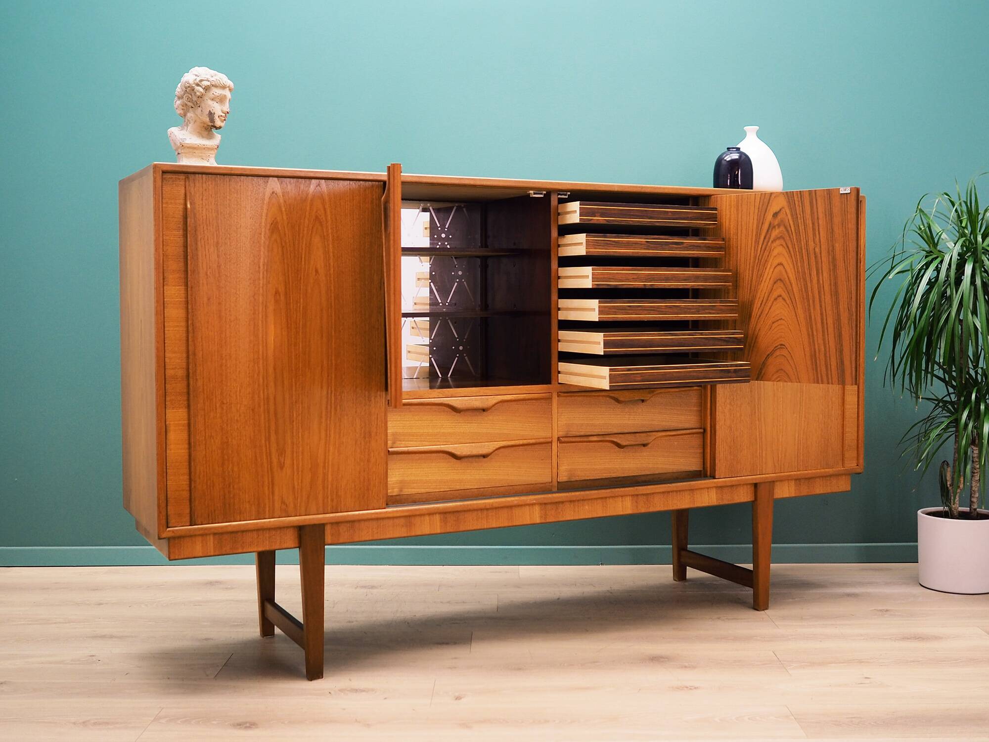 Teak highboard, Danish design, 1960s, production: Denmark