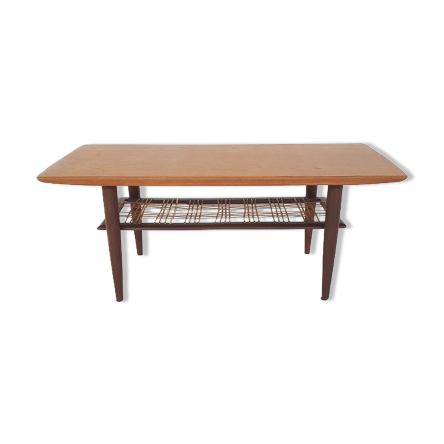 table basse en teck et rotin Louis van Teeffelen pour Webe, années 1950