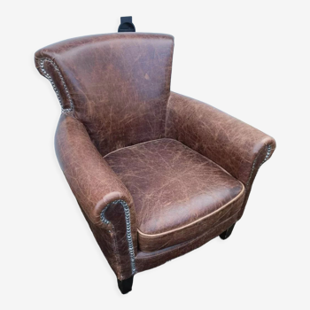 Fauteuil vintage cuir vieilli