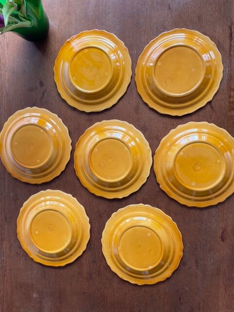 Set of 7 honey-colored plates in glazed clay Pottery Ravel