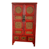 Armoire Chinoise Ancienne Rouge laquée Haute Brillance L100xP49xH175cm