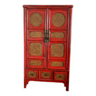 Armoire Chinoise Ancienne Rouge laquée Haute Brillance L100xP49xH175cm