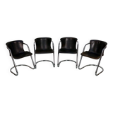 Set of four brown leather dining chairs, Willy Rizzo, 1970