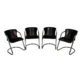 Set of four brown leather dining chairs, Willy Rizzo, 1970