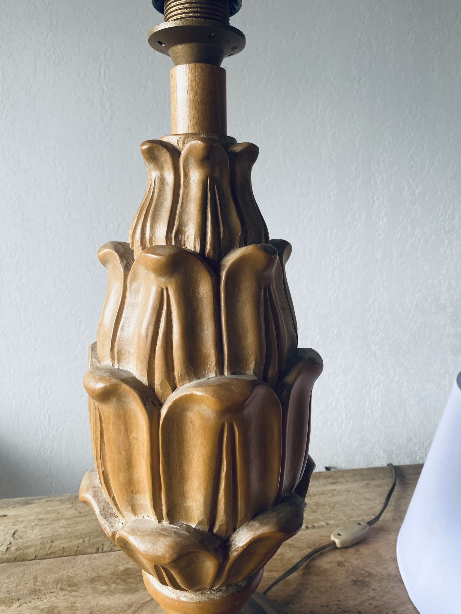 Large carved wooden lamp