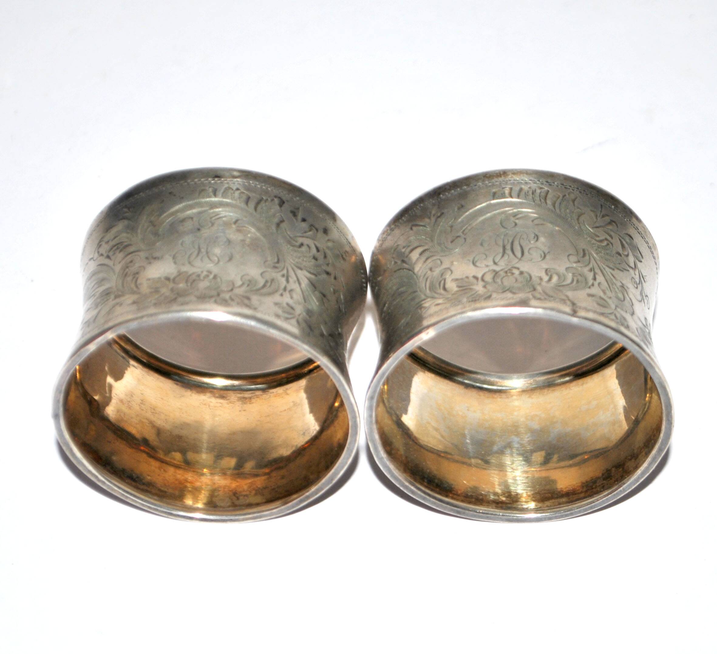 Set of 2 antique napkin rings in 800 Solid SILVER - monogrammed ring