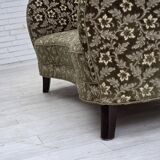 Canapé danois courbé 2 places des années 1960, velours d'ameublement vert, bois de hêtre.