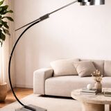 Vintage arc floor lamp with a chrome metal balance, 1970.