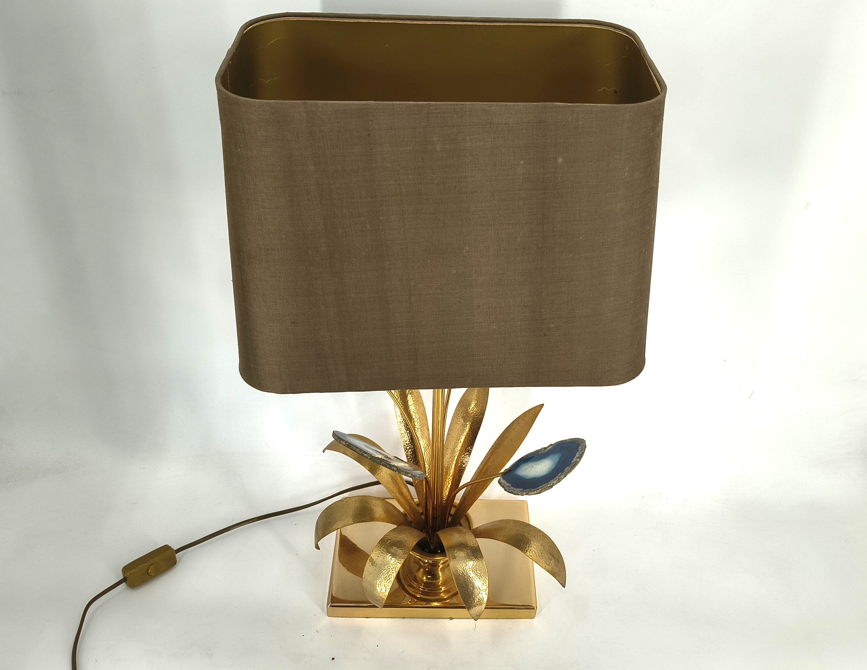 Lampe de table en agate vintage en laiton, années 1970