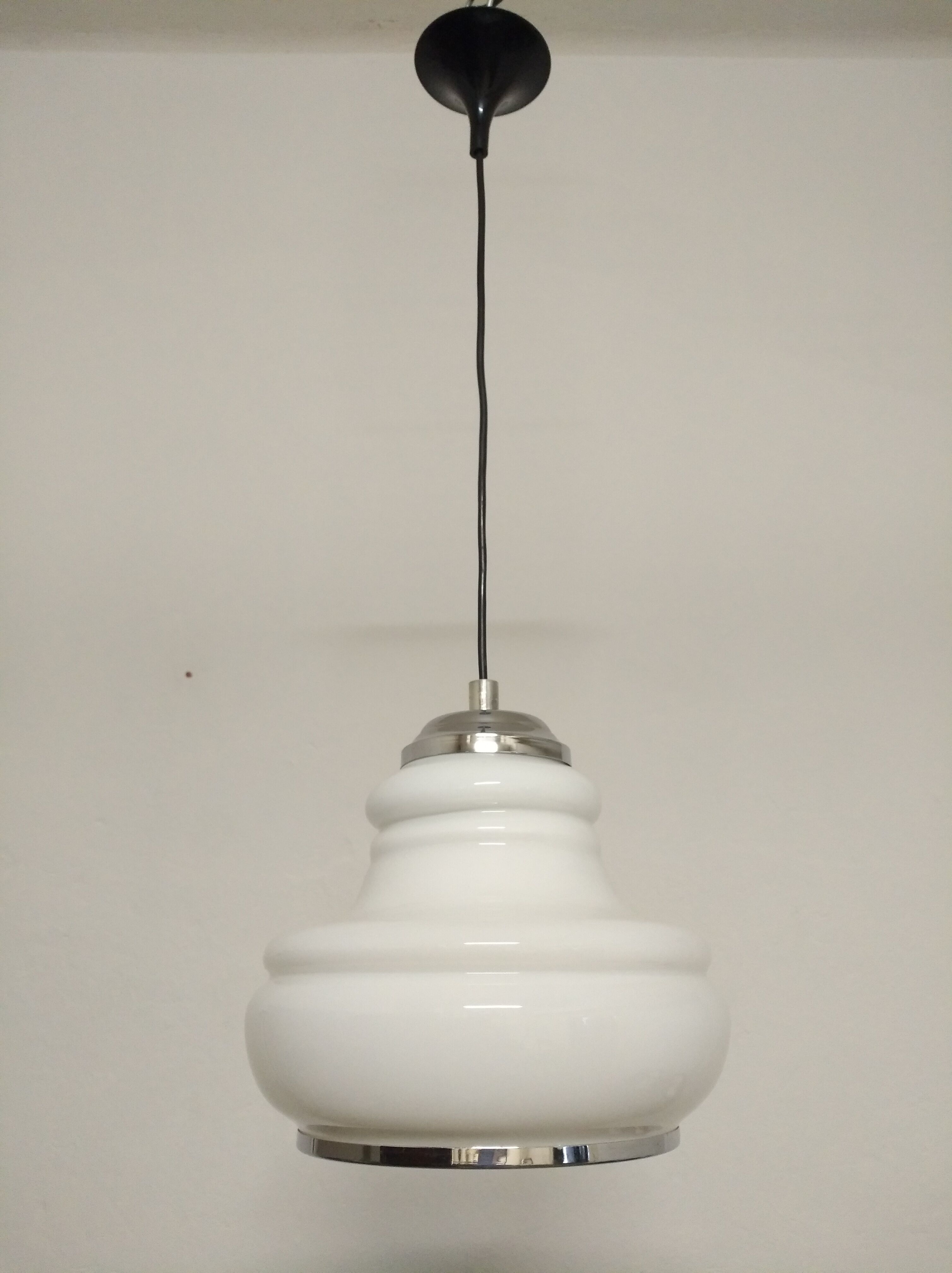 Space age pendant lamp in white opaline from the 70s