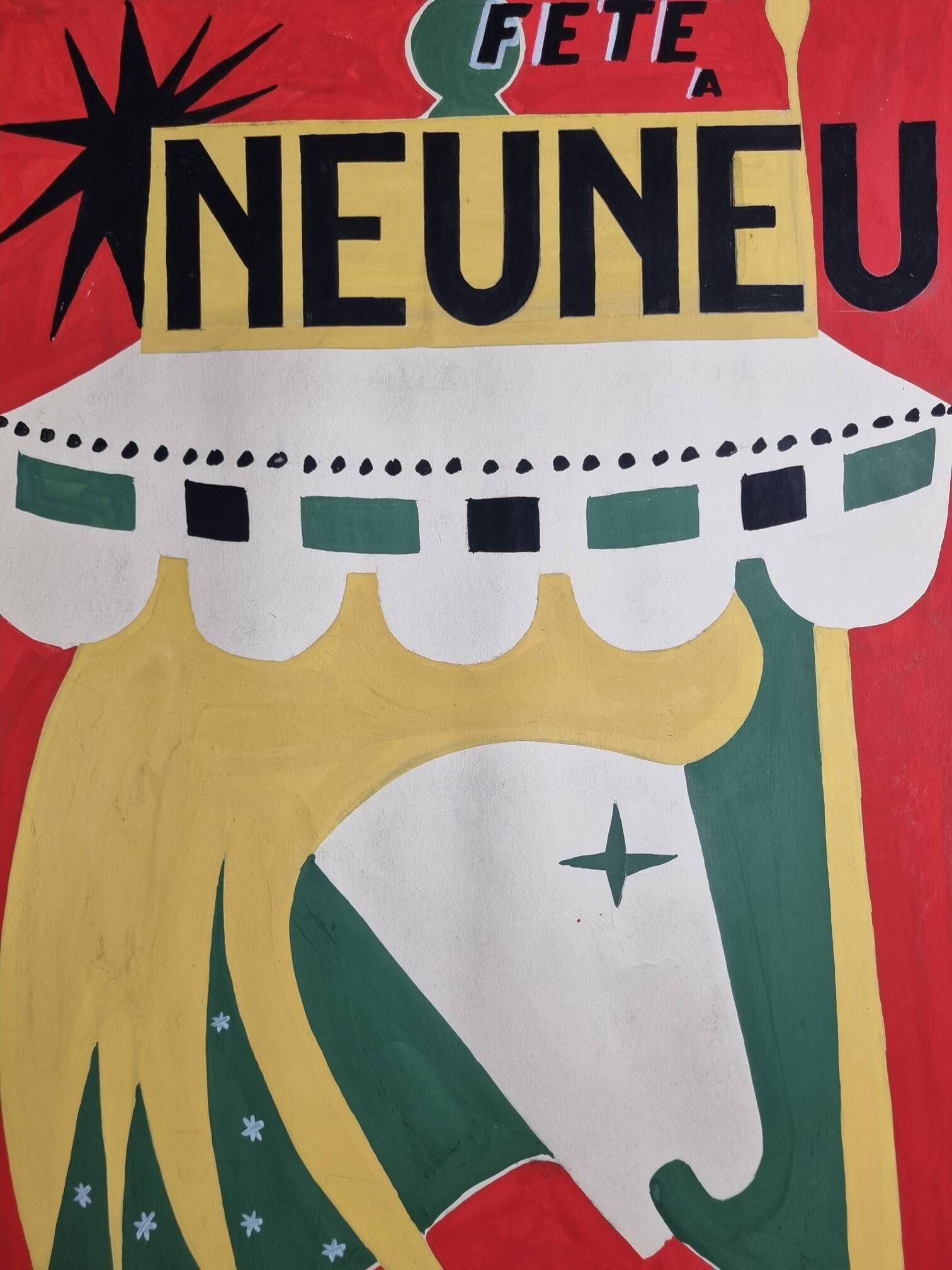 Original vintage advertising poster "La Fête à Neuneu" hand-painted, 50s-60s