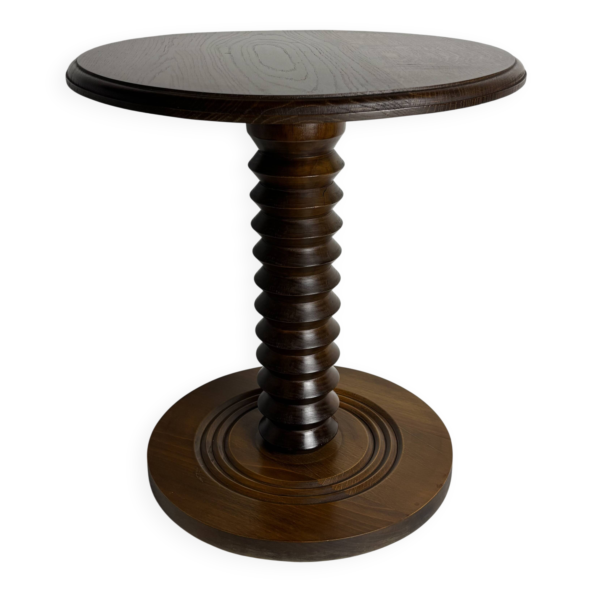Brutalist Wood Turned Wine Press Side Table, Charles Dudouyt style, 1950s