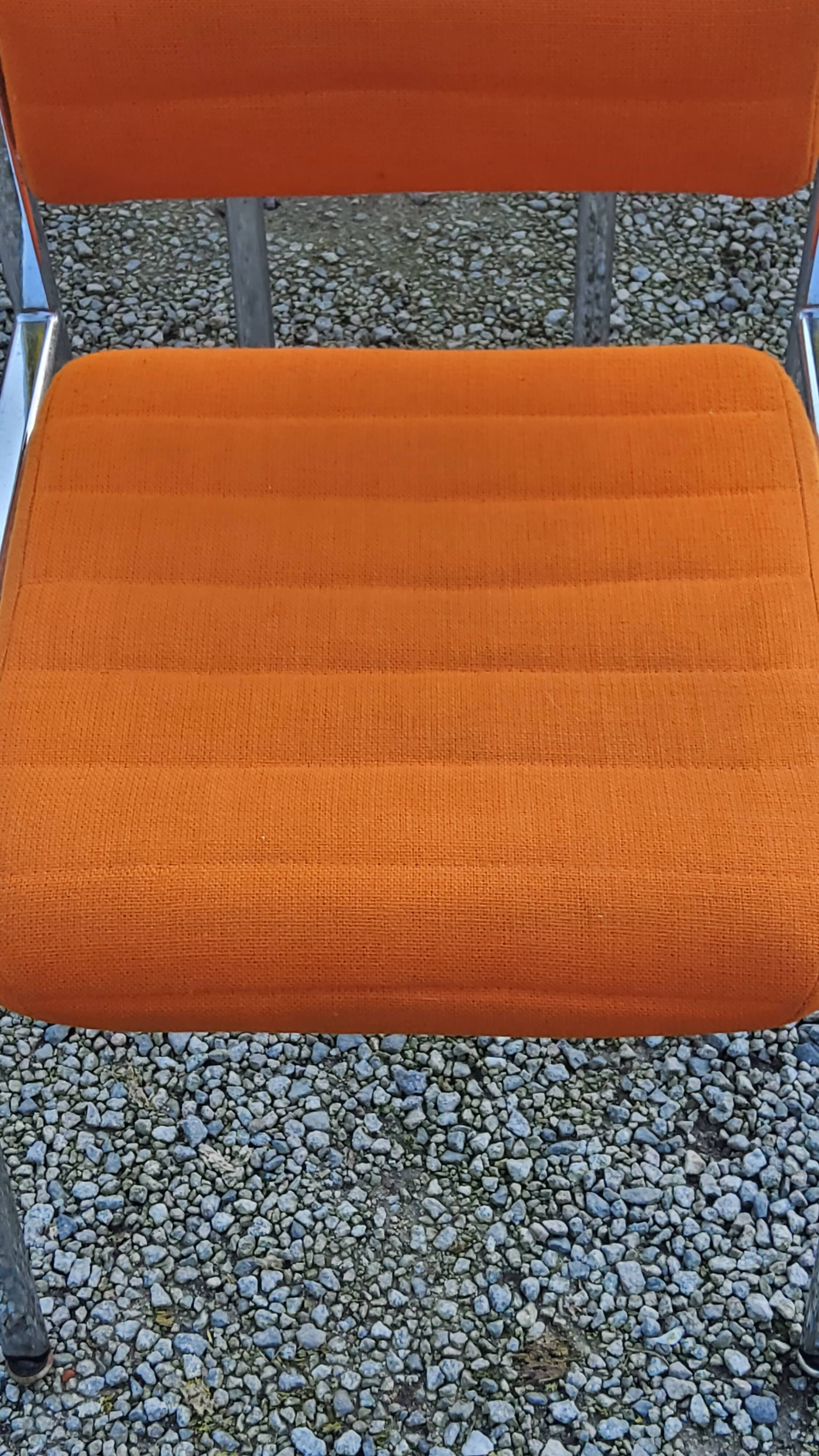 Set of 6 designer chairs from the 70s orange fabrics and chrome tubes