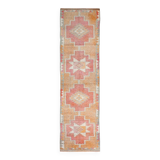 Tapis runner vintage, tons pastel délavés et motifs ethniques, 95x350Cm