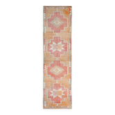 Tapis de passage vintage, tons pastel délavés et motifs ethniques, 95x350Cm