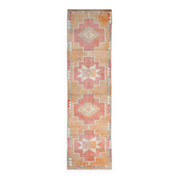 Tapis de passage vintage, tons pastel délavés et motifs ethniques, 95x350Cm