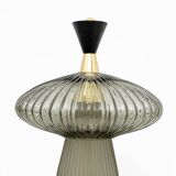 Paire de lampes de table en forme de champignon en verre de Murano et laiton