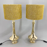 Paire de grandes lampes de table en laiton, années 1950, restaurées