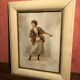 Pair Old Fashion Engraving Color + Frame Wood Vintage Cream