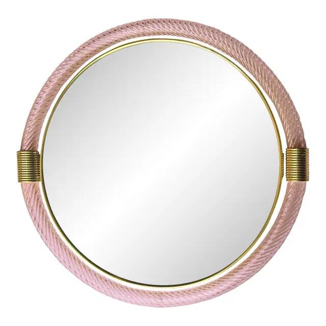 Mid-Century Modern Round Torchon-Torciglione Murano Glass Mirror in Barovir