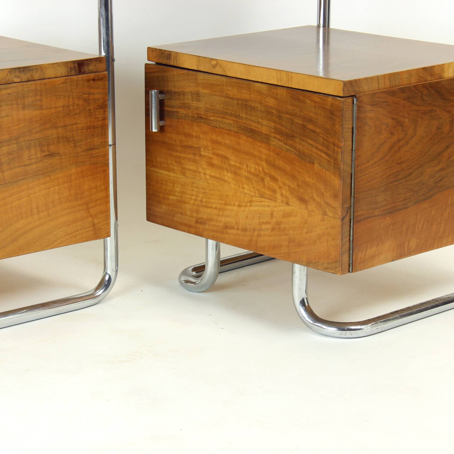 Set Of 2 Bedside Tables In Chrome & Walnut, Vichr & Spol, Czechoslovakia 19