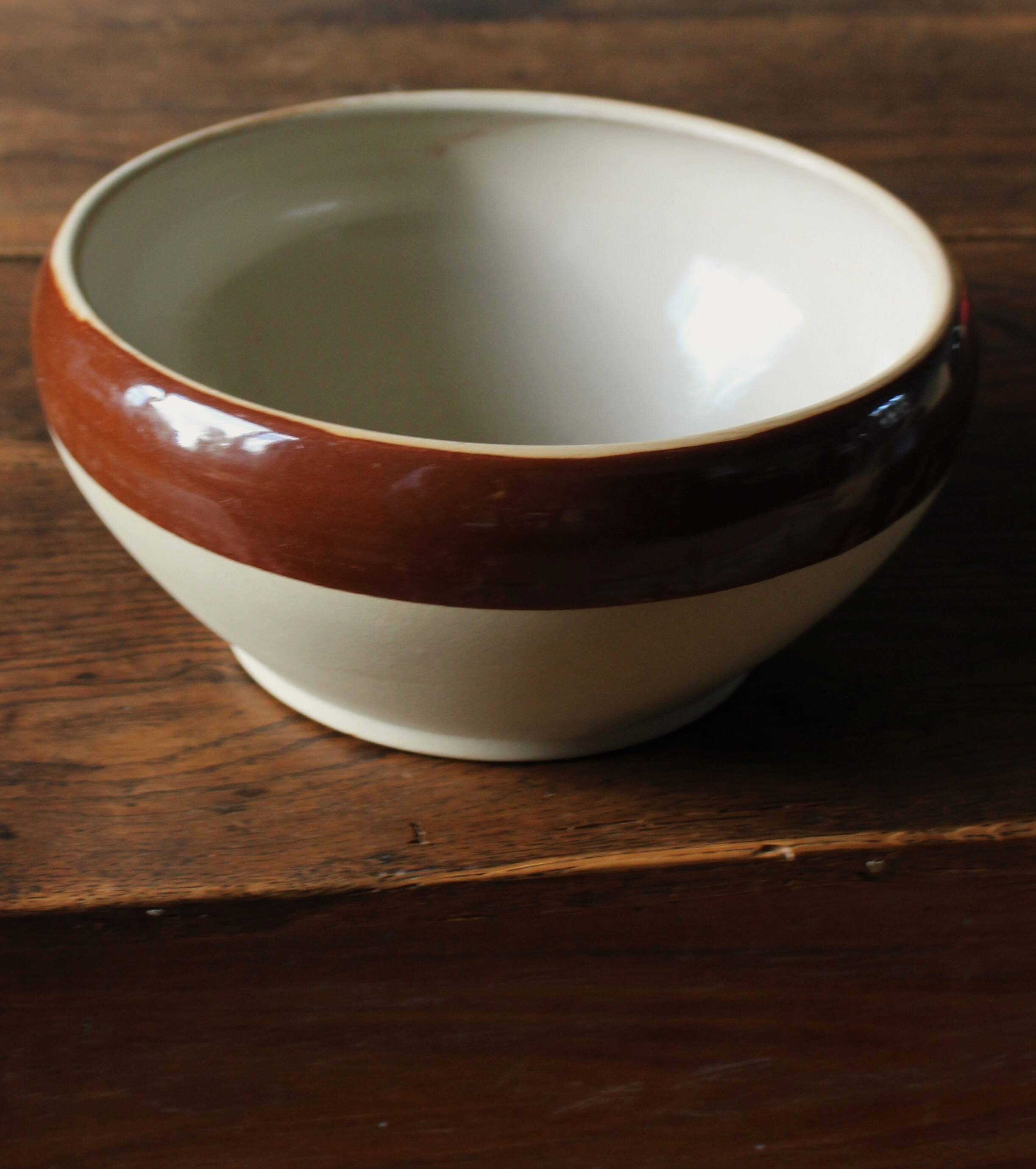 Vintage two-tone glazed stoneware salad bowl Digoin