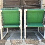 Pair of vintage tubular armchairs from the 70s and 80s, luxury design.