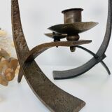 Hammered steel candle holder