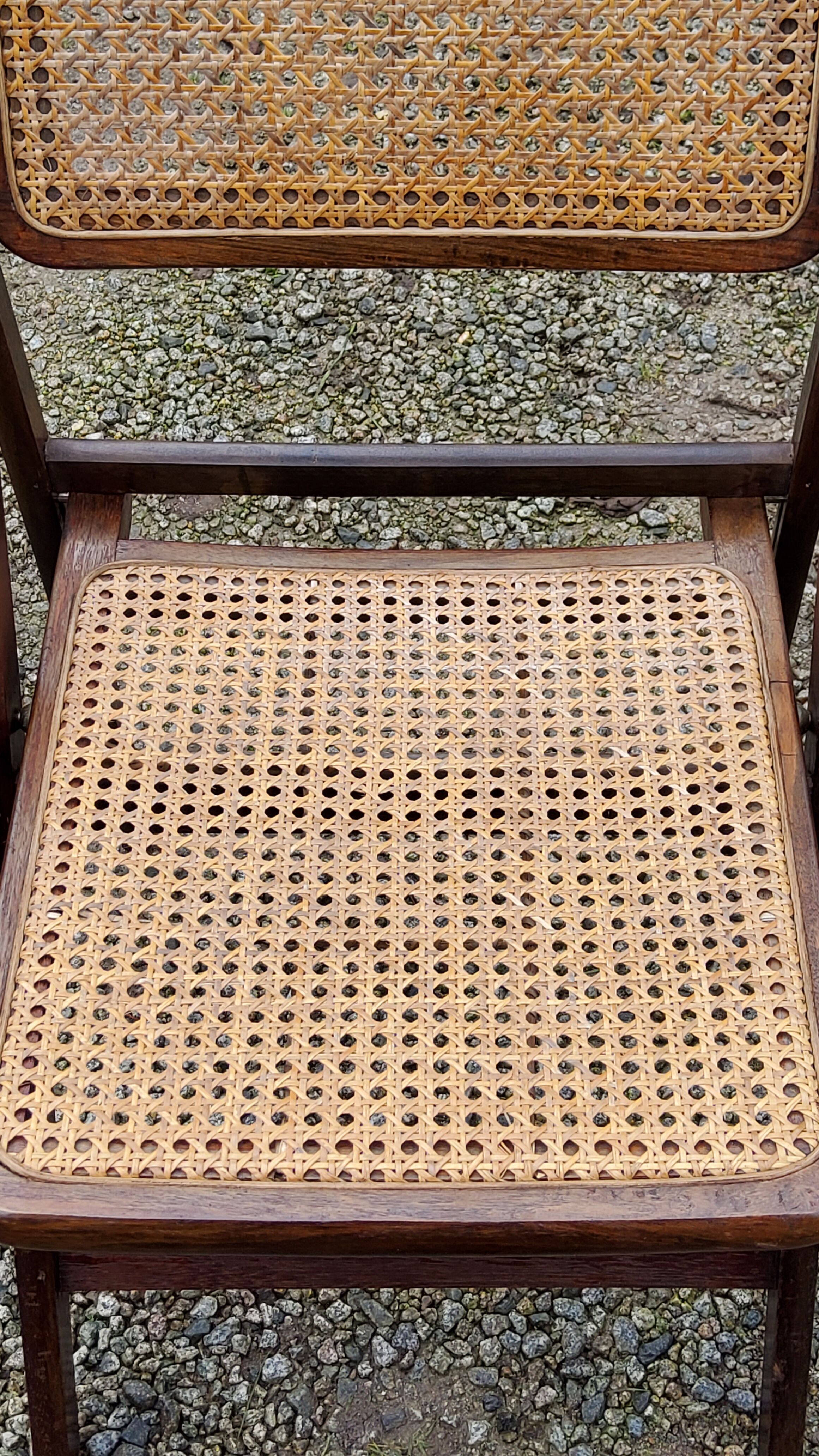 Set of 4 folding chairs wood and canning of the 70s