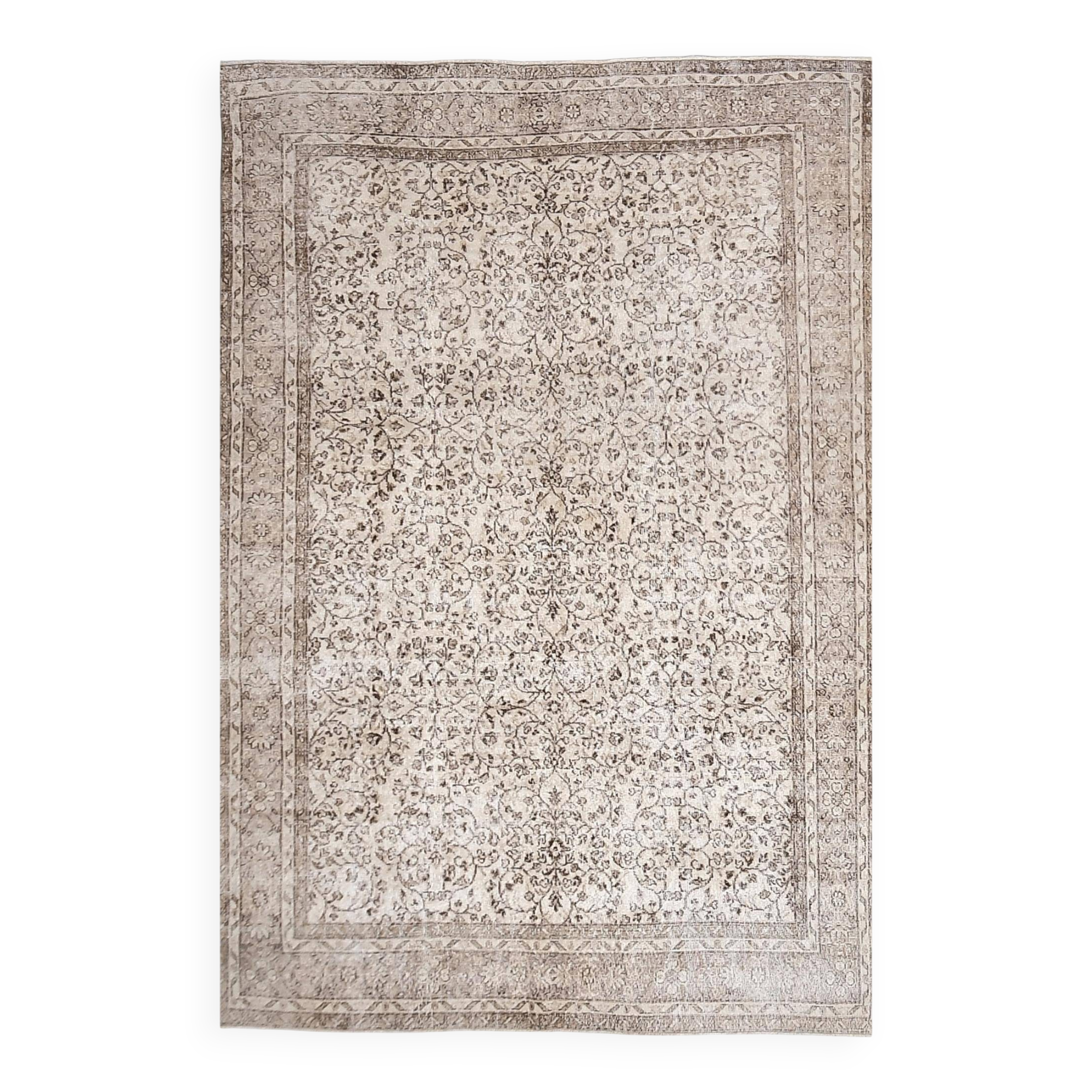 7x10 Beige & Brown Floral Vintage Rug 210x308Cm SK 240522