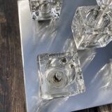 Brushed metal ceiling light and glass globes, 5 halogen candles