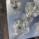 Brushed metal ceiling light and glass globes, 5 halogen candles