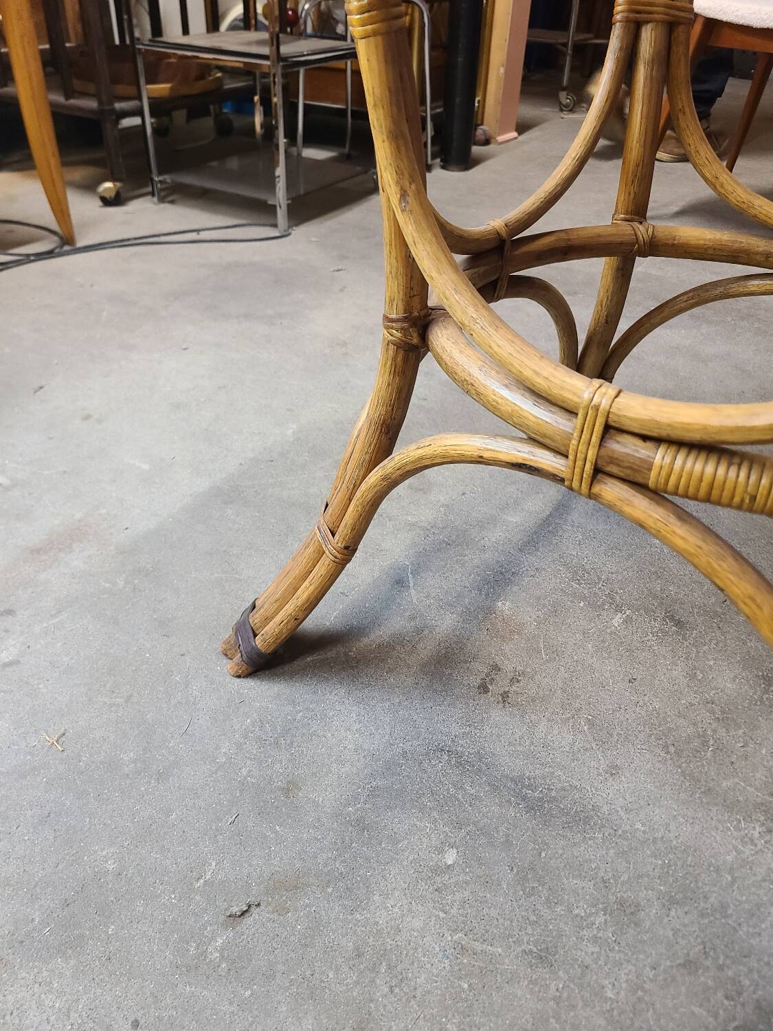 70s smoked glass and rattan table